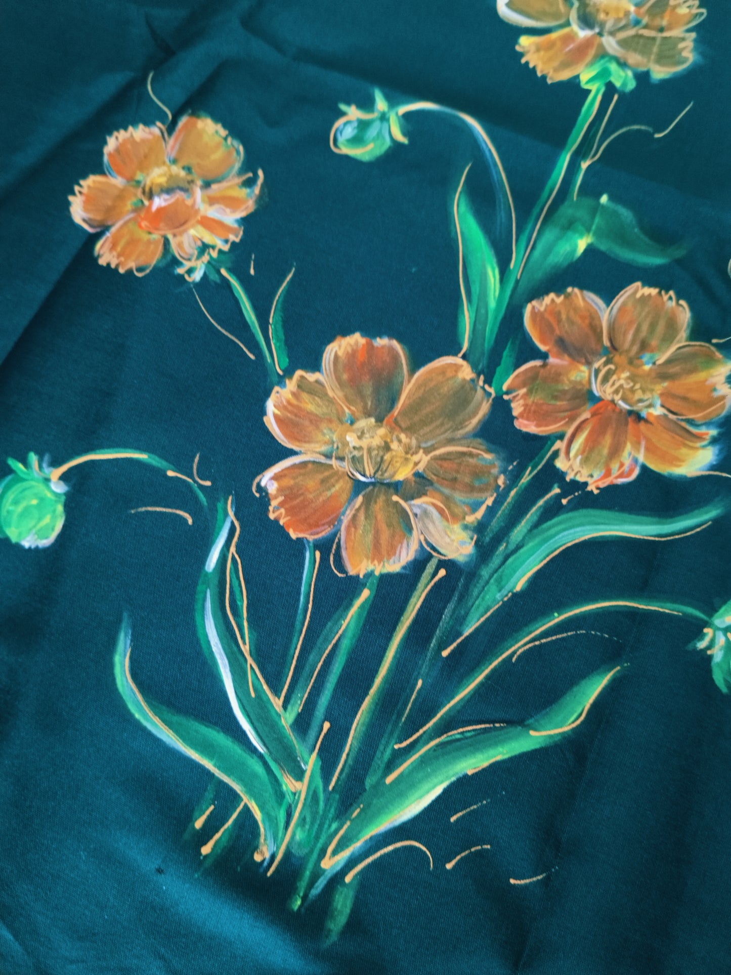 Handpainted Green Stole - Amaltas flowers of the sun