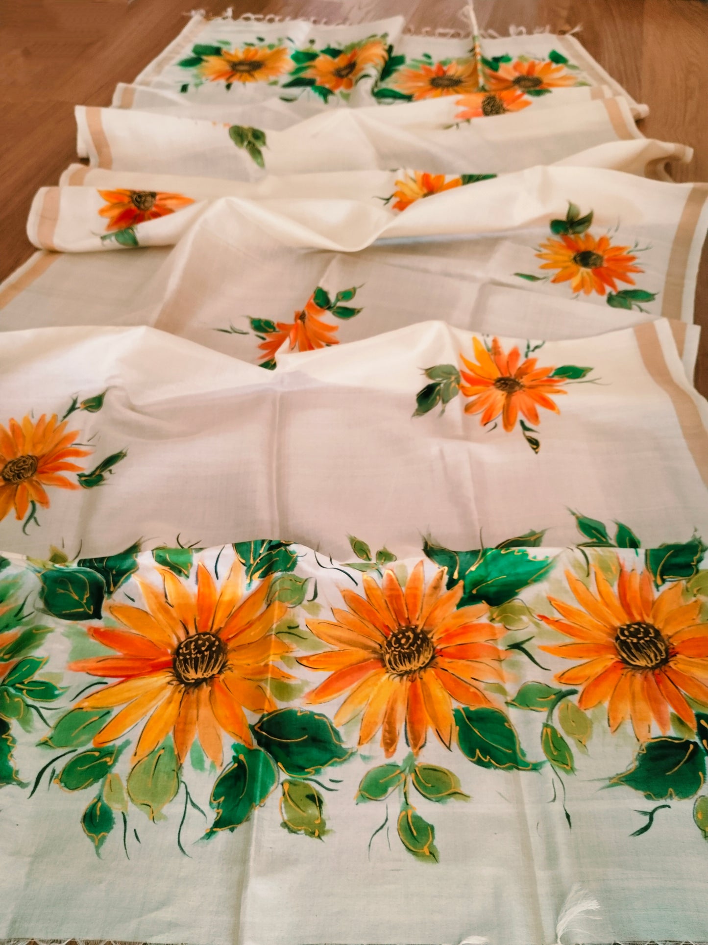Handpainted Tassar Silk Floral Dupatta - Sunflower