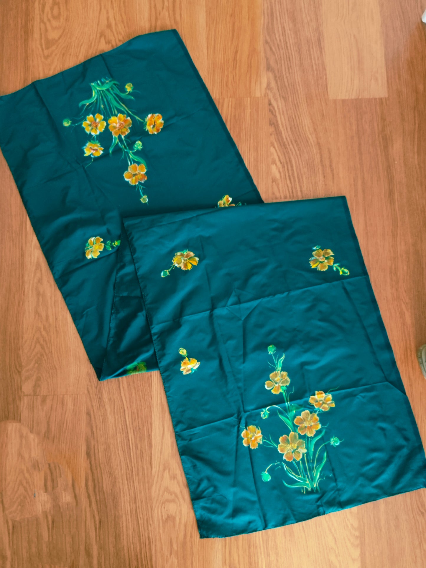 Handpainted Green Stole - Amaltas flowers of the sun