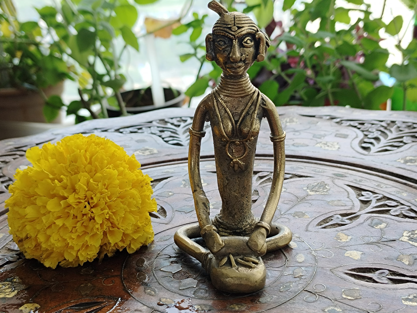Tribal Madin Art - 3 Working Women Brass Statue -Handcrafted Dhokra Art.