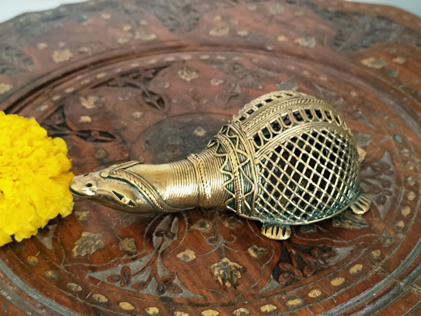 Vastu auspicious Hand-Crafted Dhokra Art Brass Tortoise with long Neck