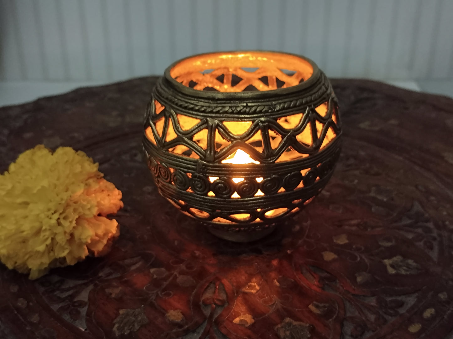 Advaita Handicrafts Brass Jali Pen stand cum Tea light holder (set of 2)