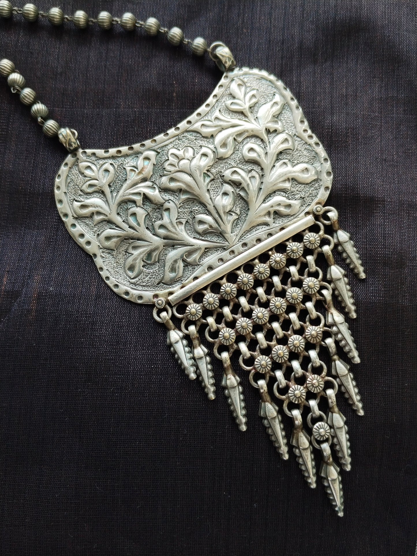 Advaita Handcrafts Antique Brass Jhalar Long Necklace.