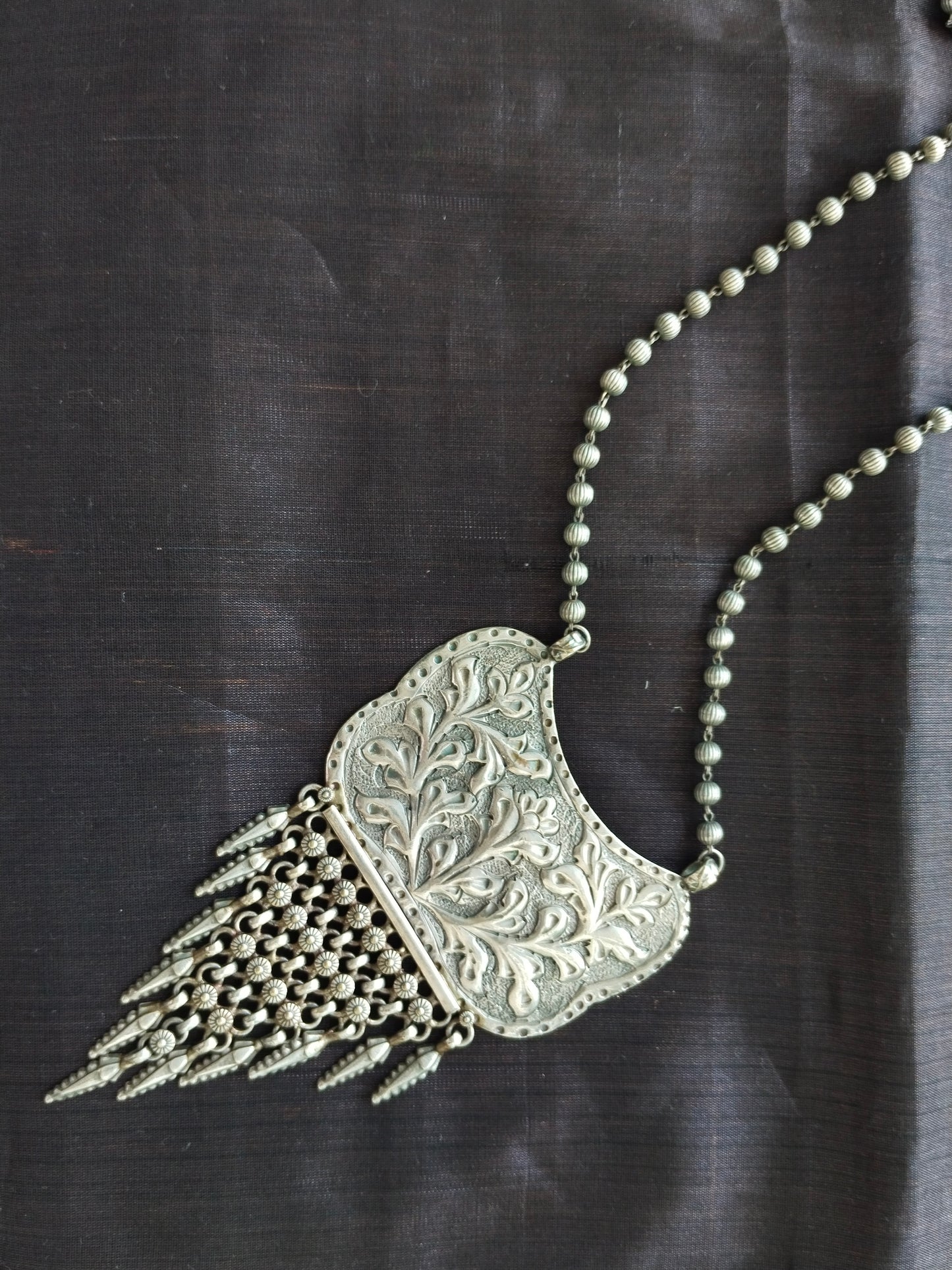 Advaita Handcrafts Antique Brass Jhalar Long Necklace.