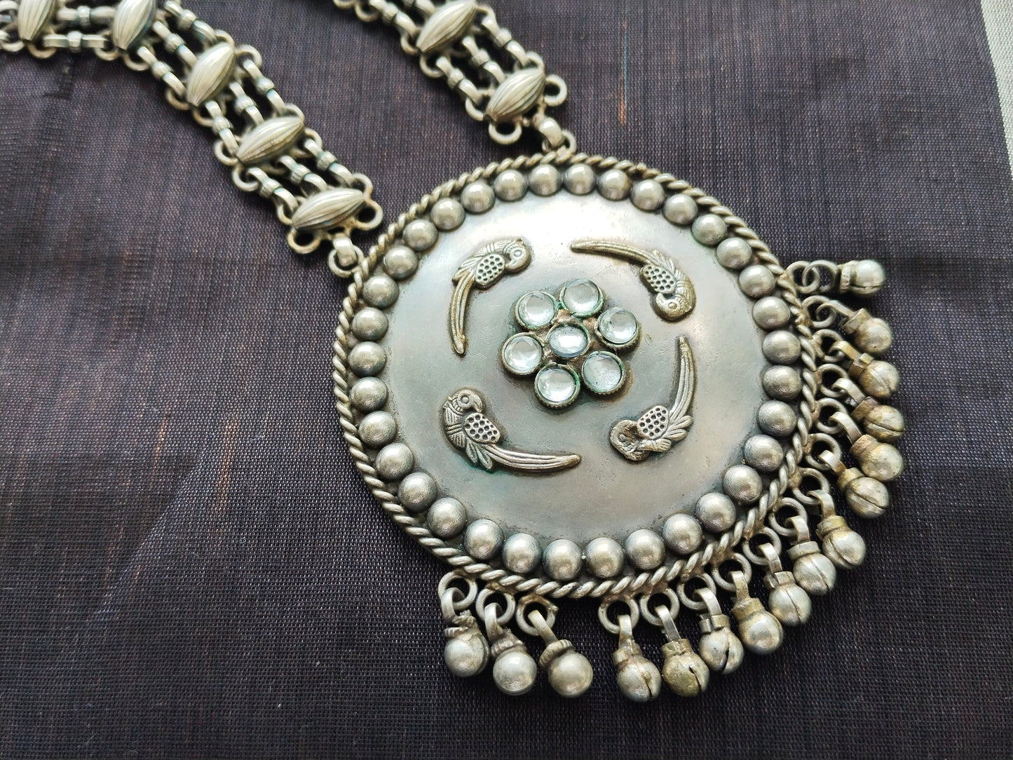 Advaita Handcrafts Round Antique Bird Necklace.