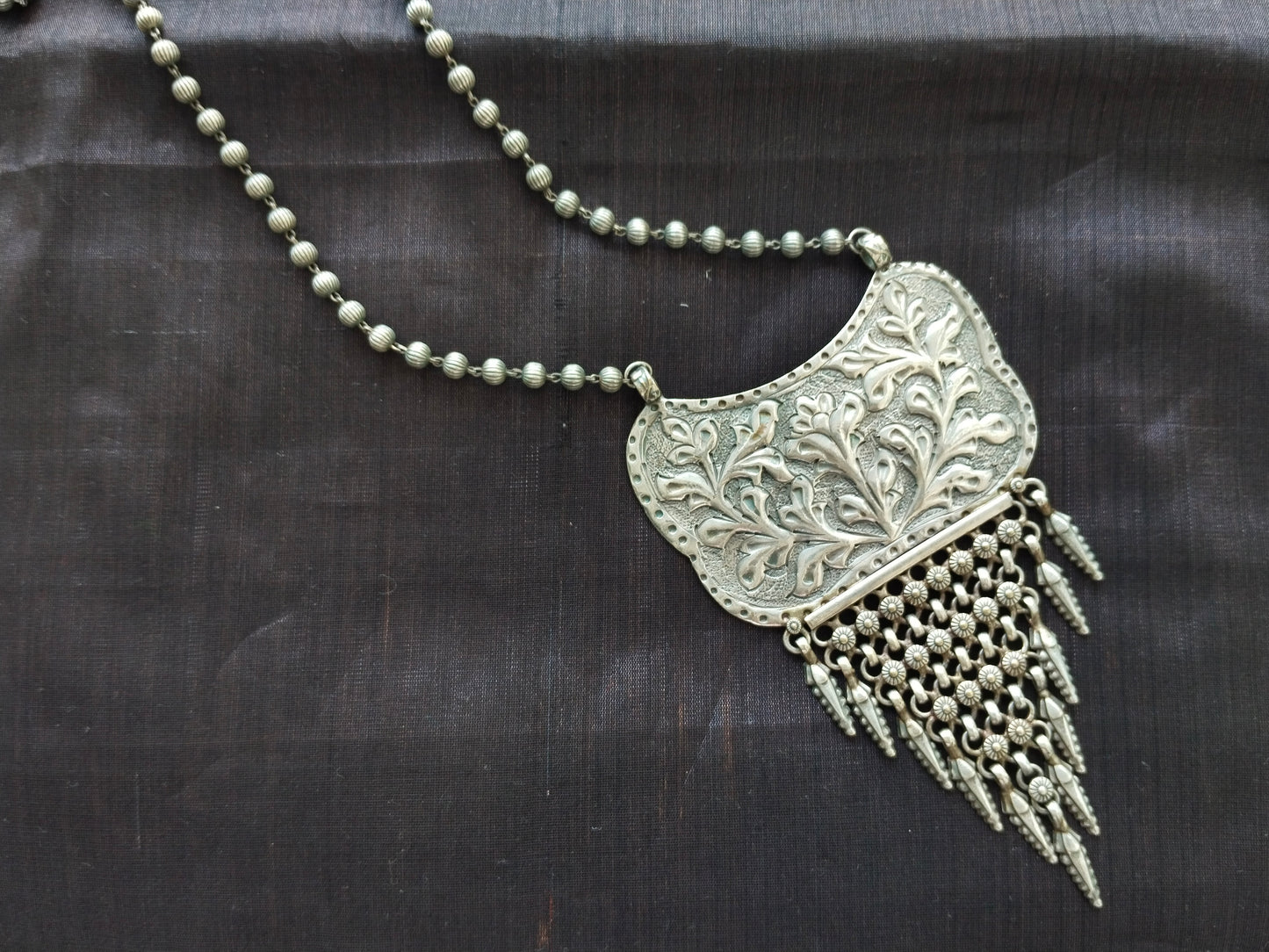 Advaita Handcrafts Antique Brass Jhalar Long Necklace.