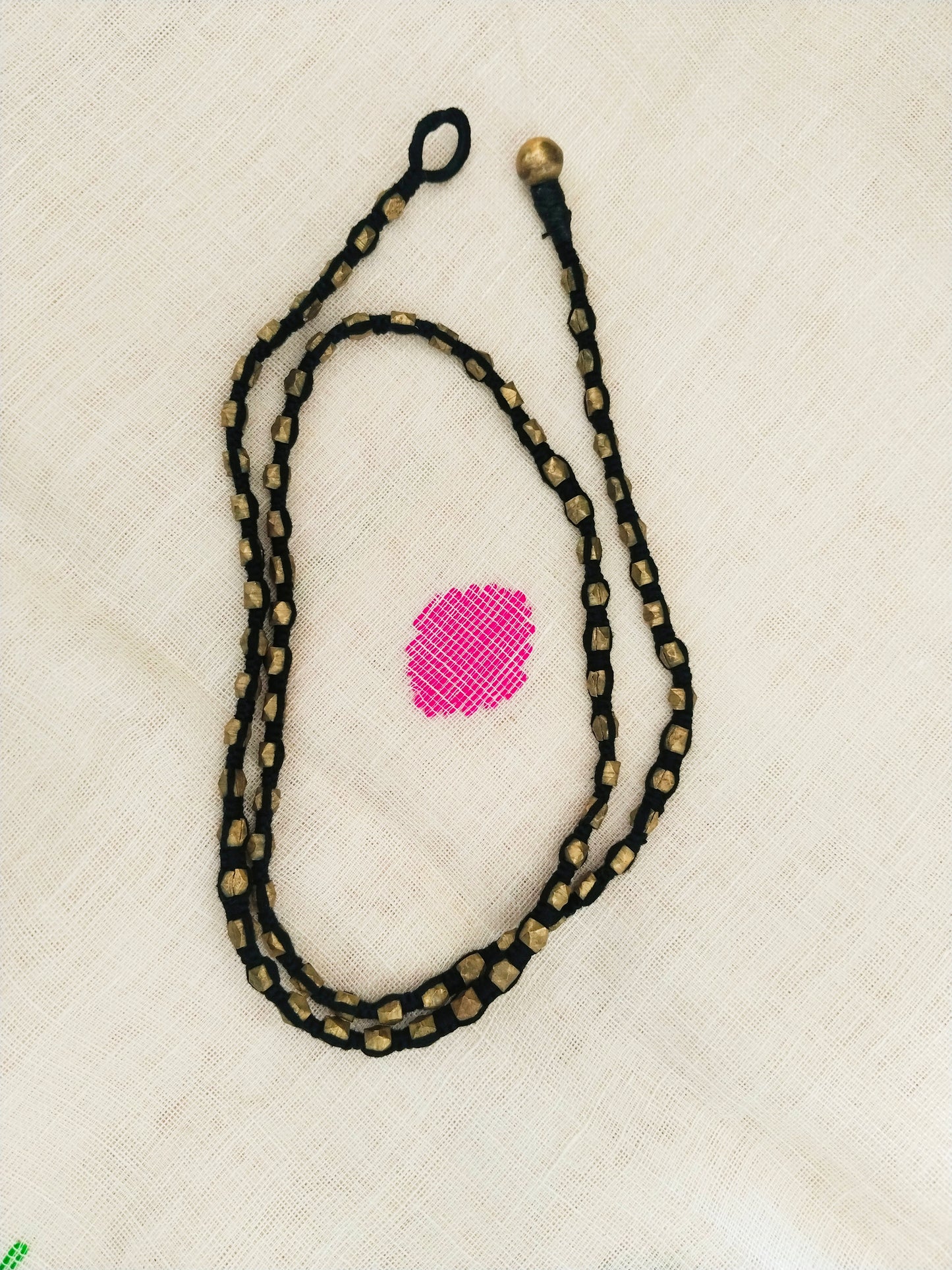 Black Thread with Small Brass Dhokra Beads Long Necklace