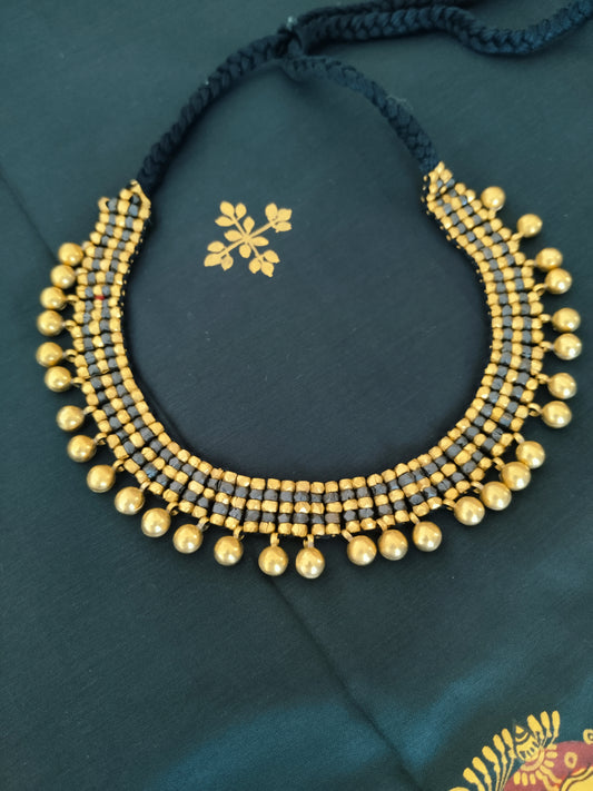 Festive Choker - Black golden beads and balls