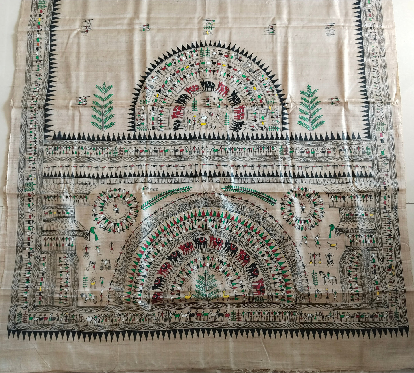 Circles of Life Motif Saura Art Desi Tassar Silk Saree