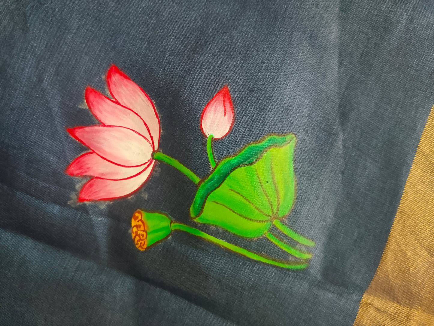 Pure Tassar Silk Pichwai Saree – Rajasthani Jharokha & Auspicious Cows | Handpainted Art
