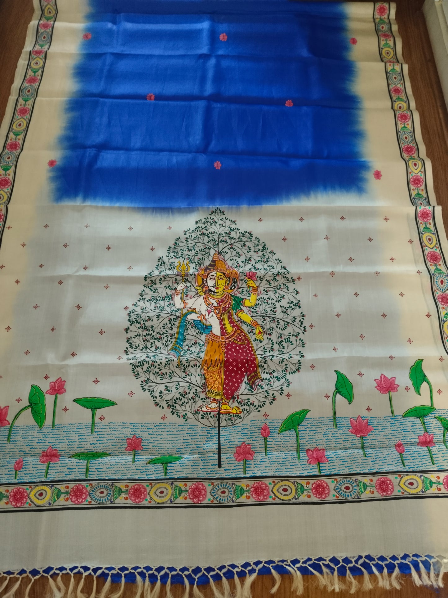 Ardhanarishwar Pattachitra Hand-Painted Pure Tassar Silk Saree
