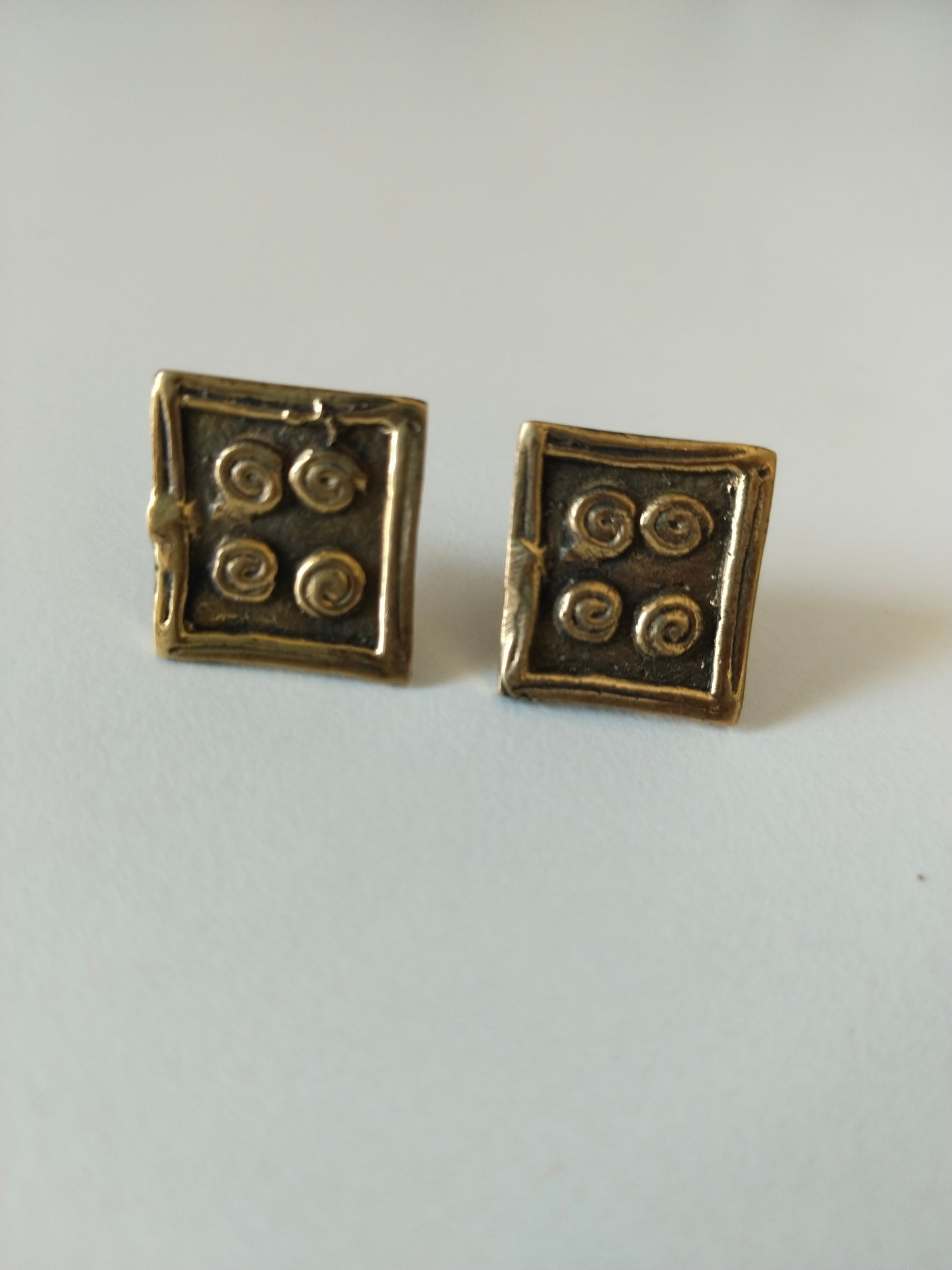 Advaita Handicrafts Antique Brass Square Stud Earrings