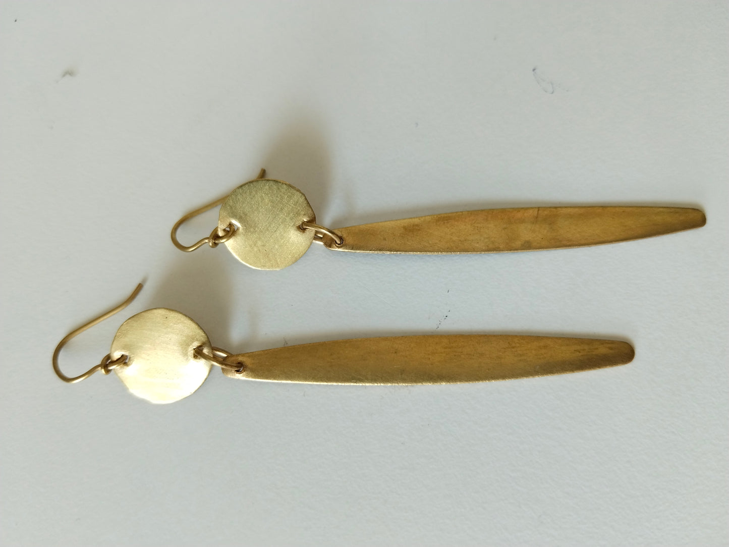 Minimalist Brass Drop Earrings – Golden Disc & Elongated Bar Dangle