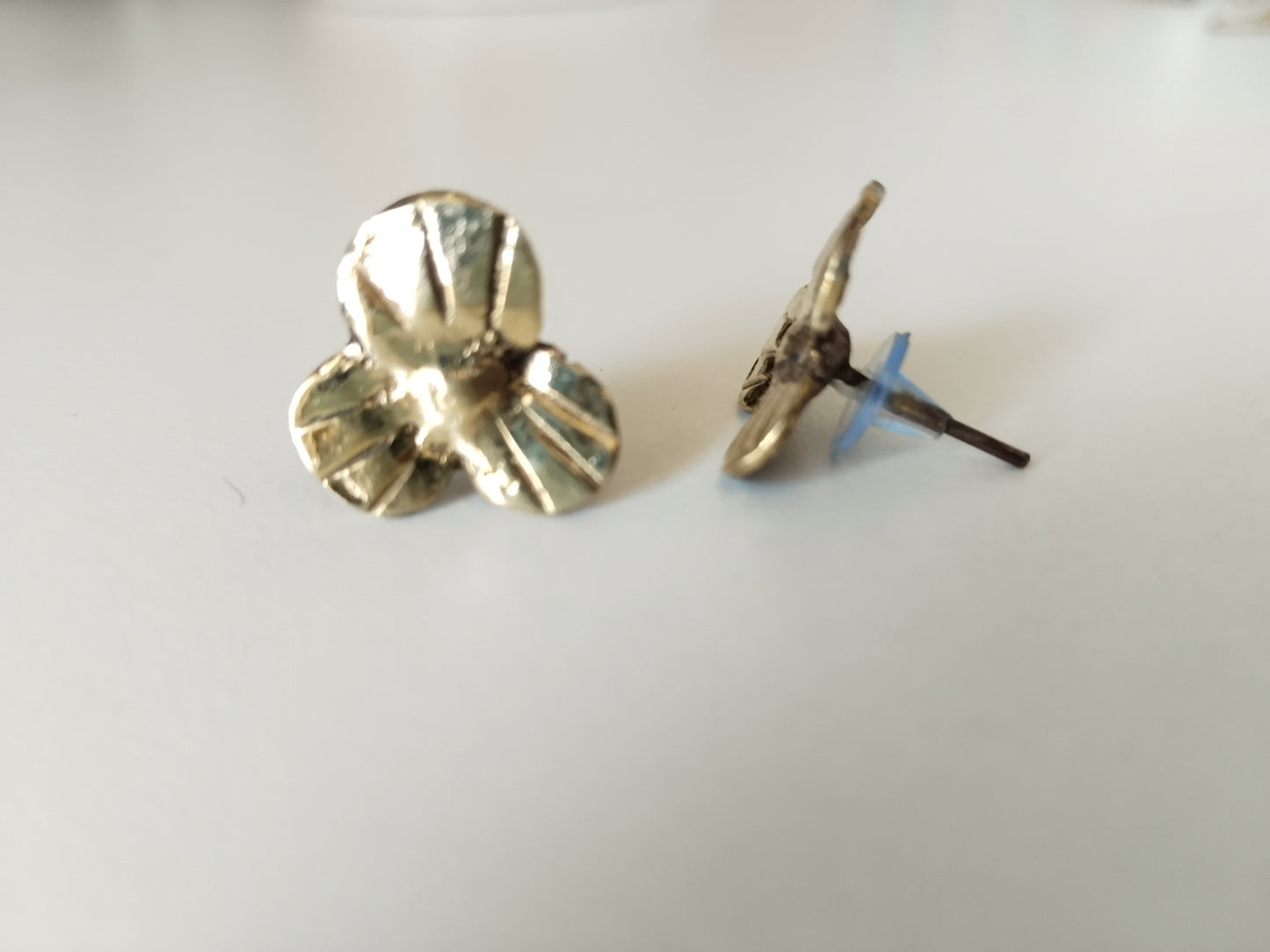 Minimalist 3-Petaled Flower Brass Stud Earrings