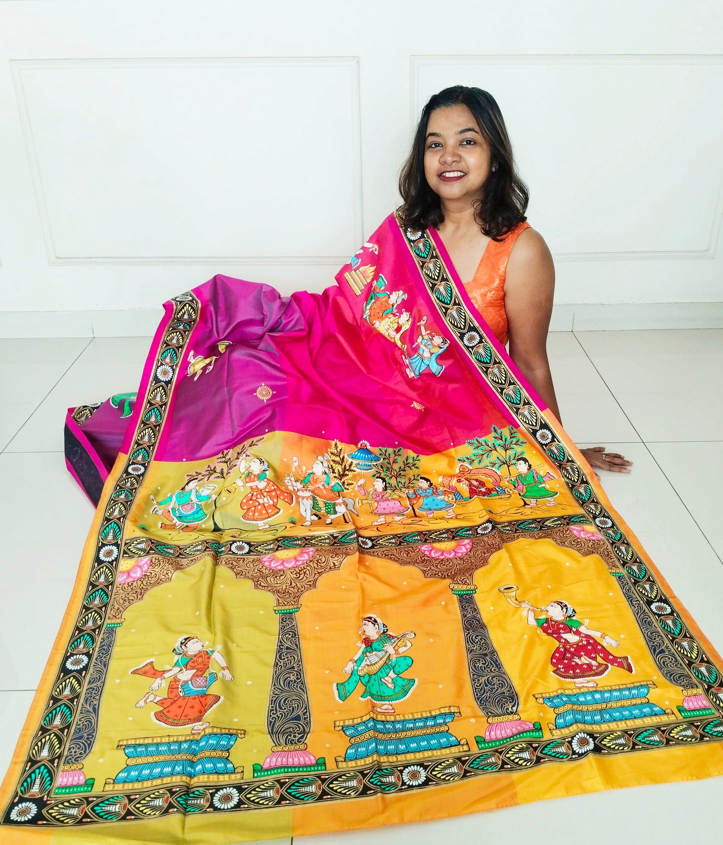 Pure Mulberry Silk Patachitra Bridal Celebration Saree - Click for color options