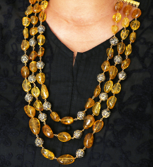 Advaita Handicrafts tourmaline tumbles and anitque cum CZ bead necklaces.