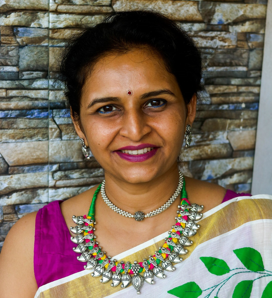 Advaita Handicrafts German Silver Tushi (choker) Set - Thin.