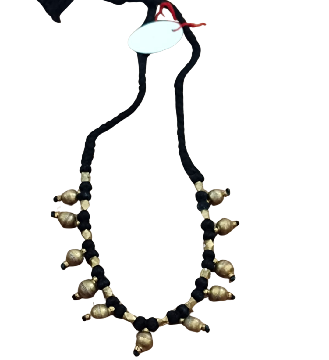 Advaita Handicrafts Ethnic Collection - Dhokra Brass Necklace with Black Thread and Beads