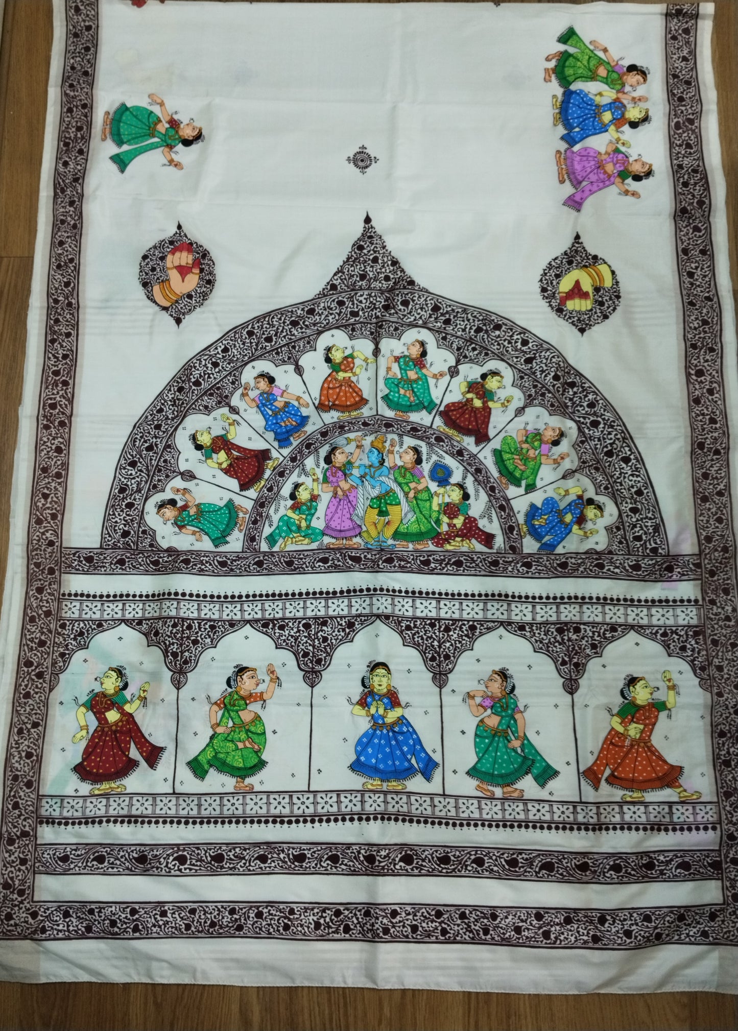 Mulberry Silk Krishna Raasleela Saree- Hand-painted Patachitra Saree