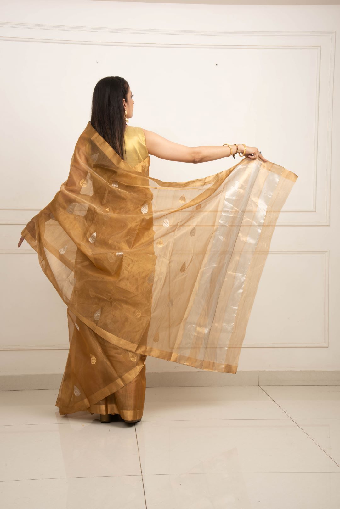 Chanderi Katan Silk Saree - Golden