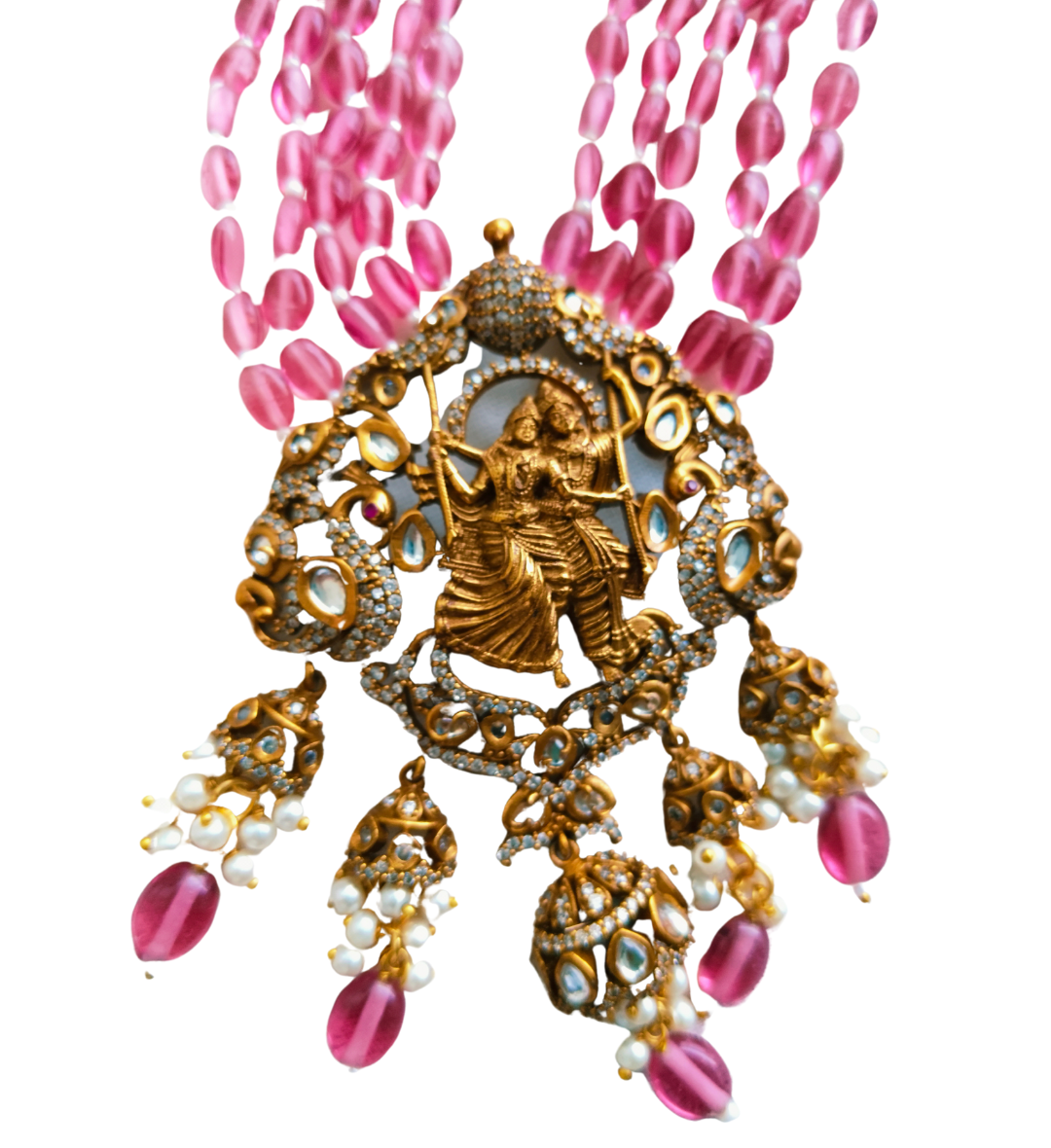 Advaita Handicrafts Ethnic Collection -Radha Krishna Brass Dhokra Jewelry with Pink Beads