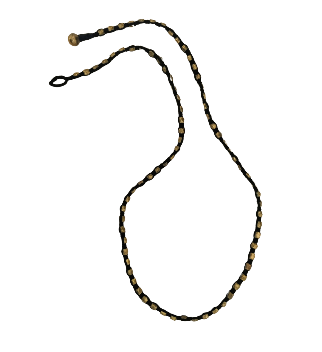 Black Thread with Small Brass Dhokra Beads Long Necklace