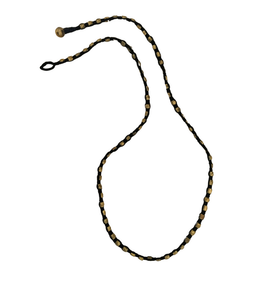 Black Thread with Small Brass Dhokra Beads Long Necklace