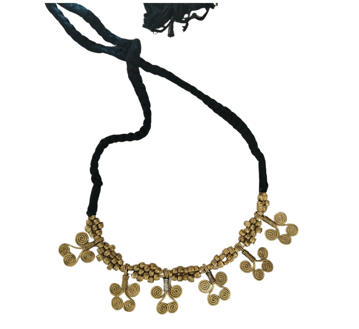 Advaita Handicrafts Ethnic Collection - Brass Dhokra Flower Necklace on Black Thread.