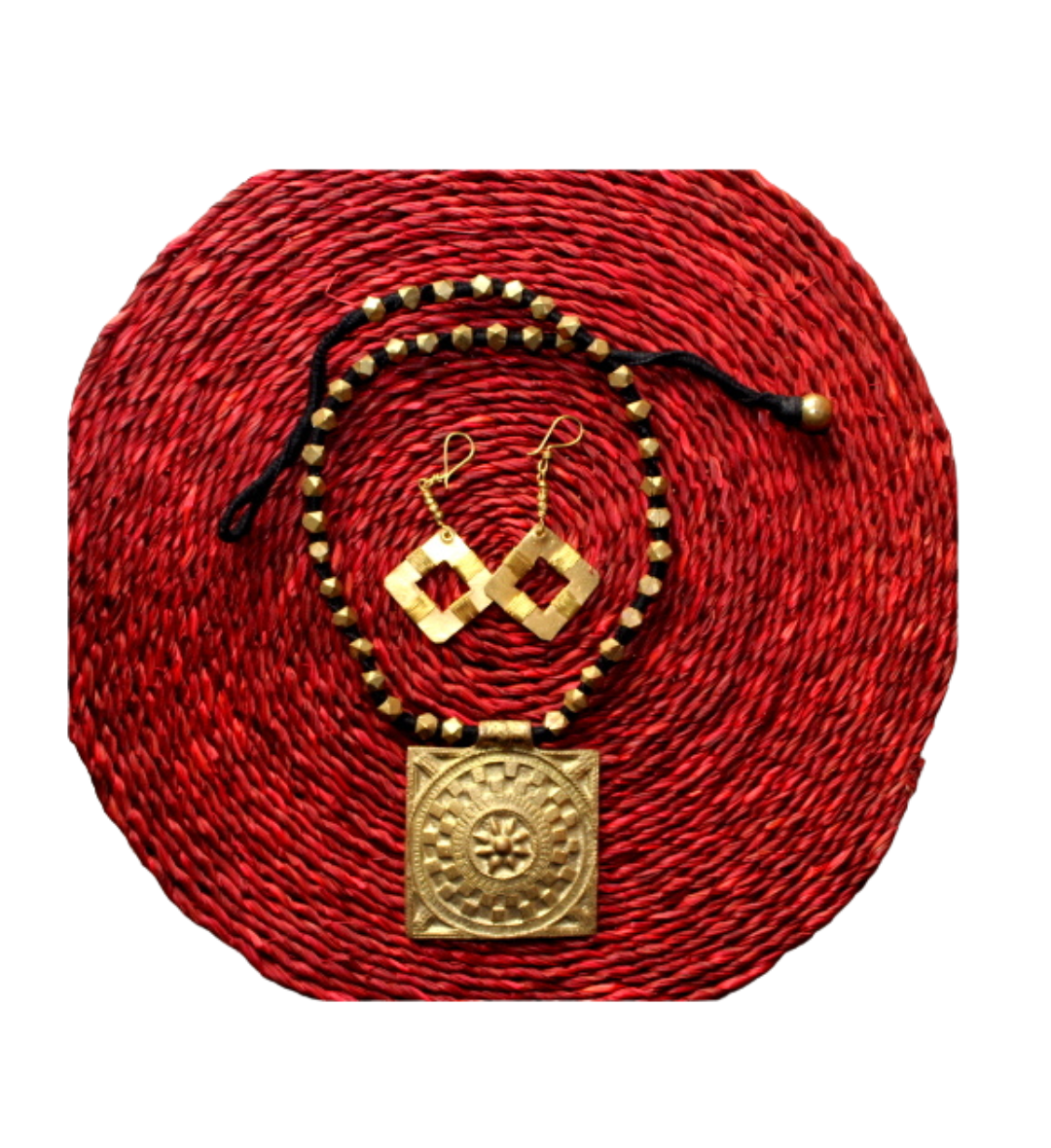 Brass Dhokra Pendent with Black Thread Necklace.
