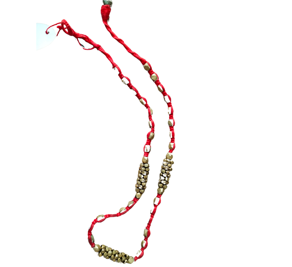 Advaita Handicrafts Ethnic Collection - Red Thread with Golden Brass Dhokra Beads Long Necklace.