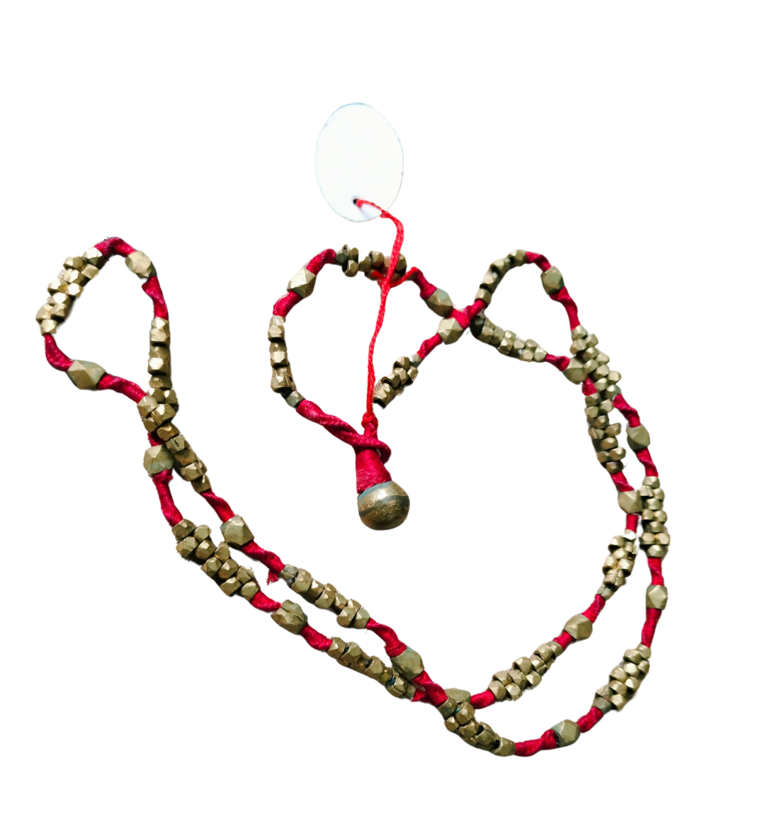 Advaita Handicrafts Ethnic Collection - Long Red Thread Necklace with Brass Dhokra Beads
