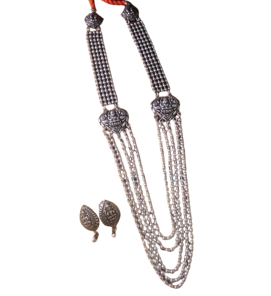 Advaita Handicrafts -Laxmi Flower Pendant Long Haram with Earrings