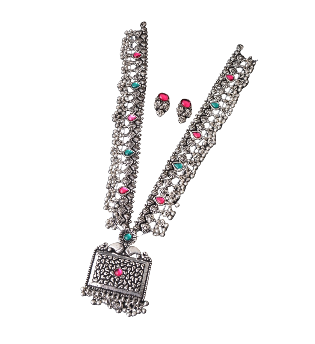 Advaita Handicrafts Long Silver German Oxidized Jewelery Set
