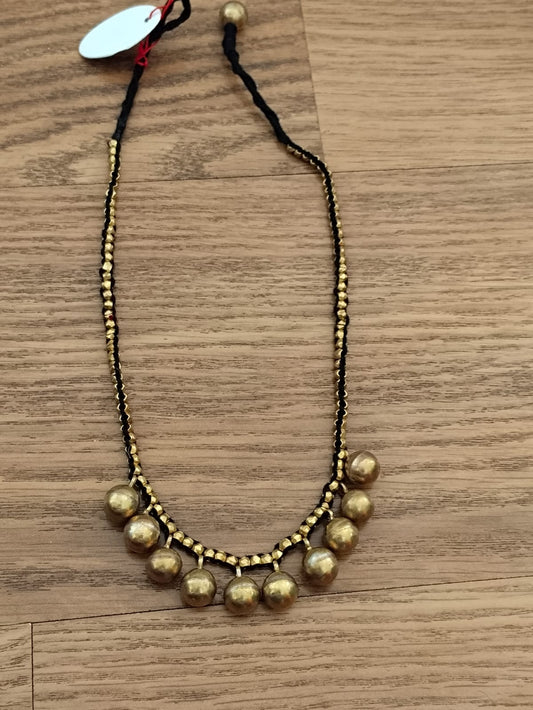 Advaita Handicrafts Ethnic Collection -Elegant Brass Dhokra Golden Beads Necklace on Black Thread