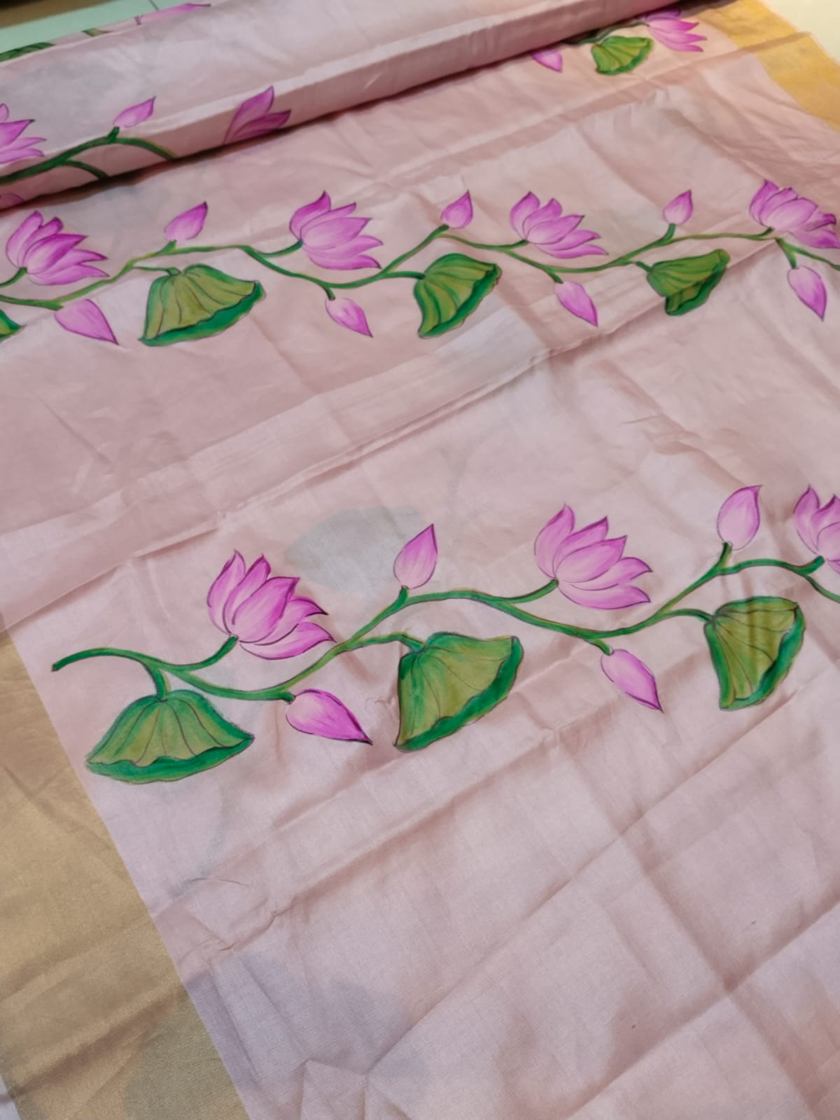 Pista Green Tassar Silk Pichwai Saree - Ragini Garden Theme