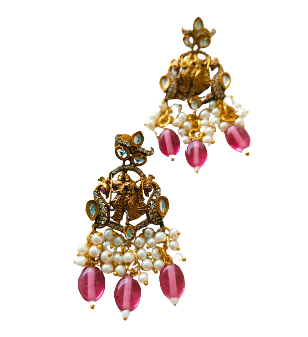 Advaita Handicrafts Ethnic Collection -Radha Krishna Brass Dhokra Jewelry with Pink Beads