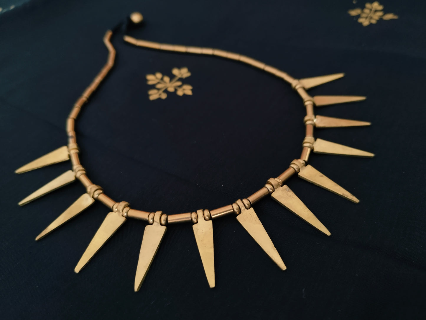 Brass tribal spike necklace