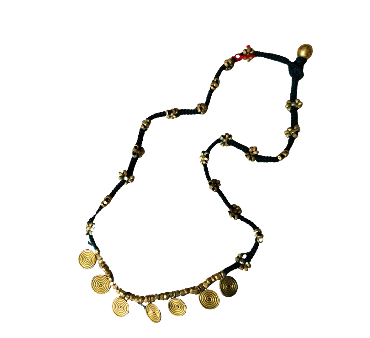 Advaita Handicrafts Ethnic Collection - Black Thread with Brass Dhokra Coin and Beads Necklace.
