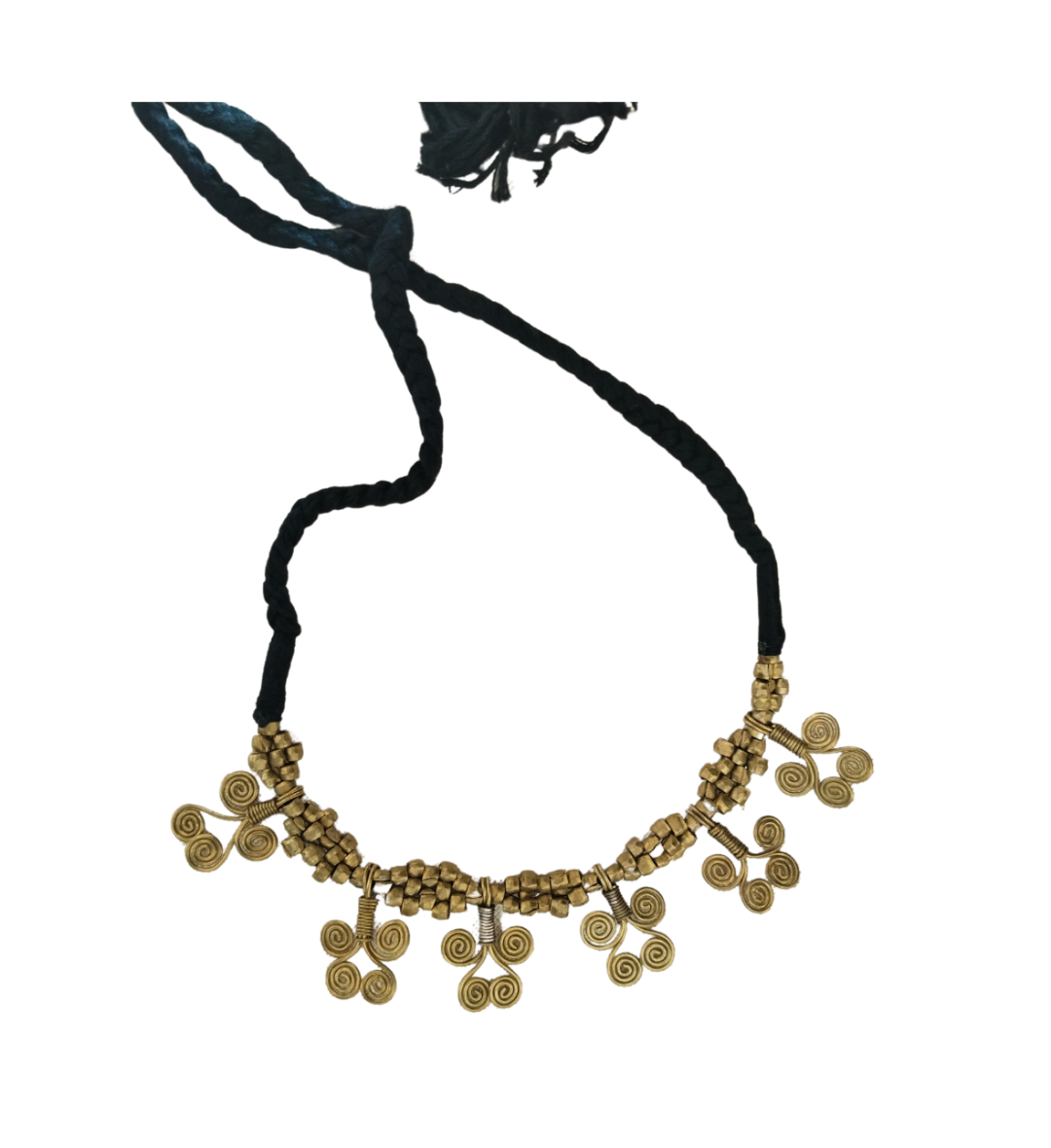 Advaita Handicrafts Ethnic Collection - Brass Dhokra Flower Necklace on Black Thread.