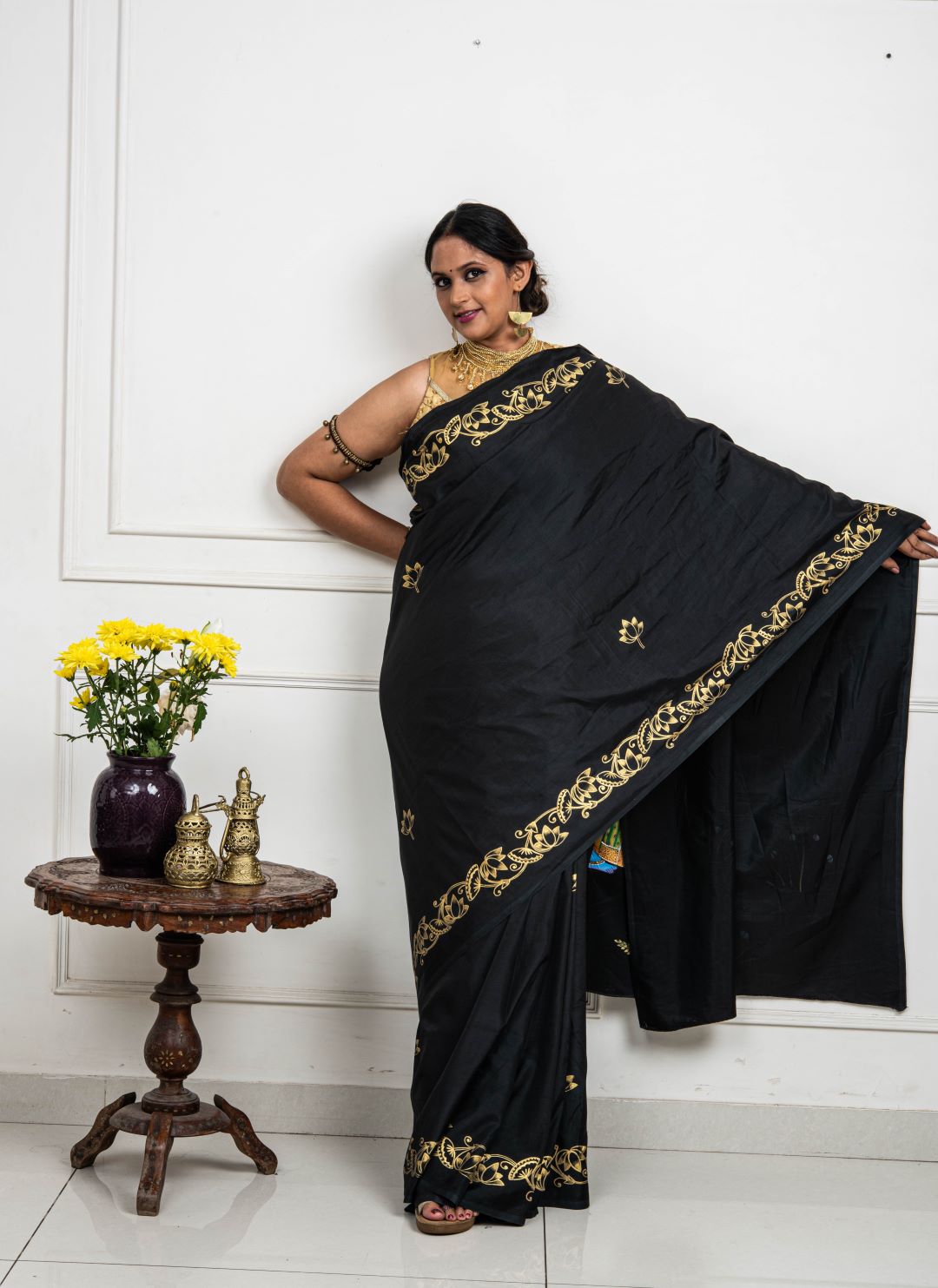 Hand-painted Radha Krishna in spring - Pichwai saree.