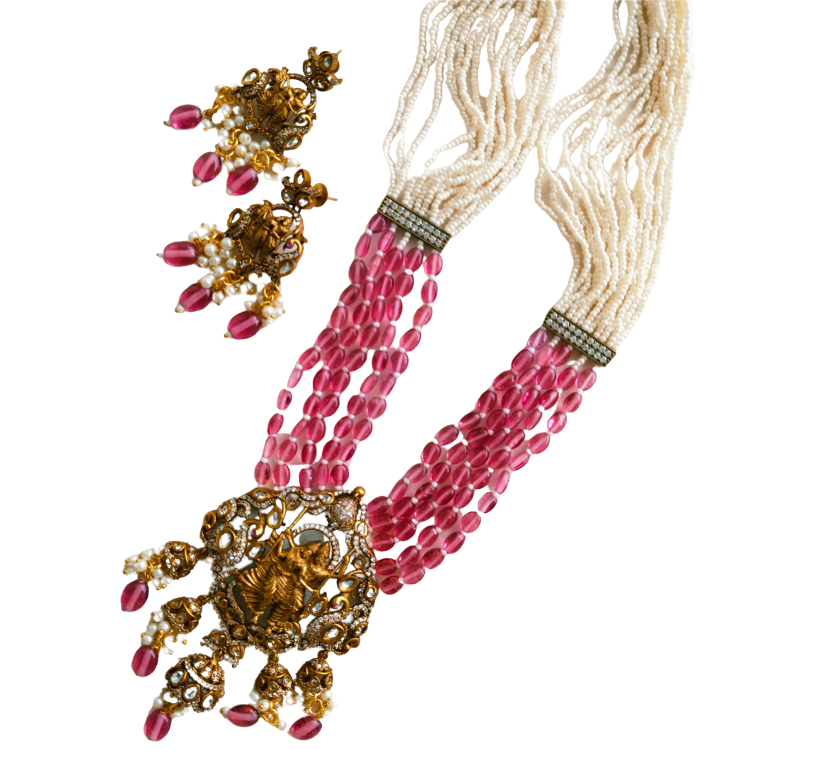 Advaita Handicrafts Ethnic Collection -Radha Krishna Brass Dhokra Jewelry with Pink Beads