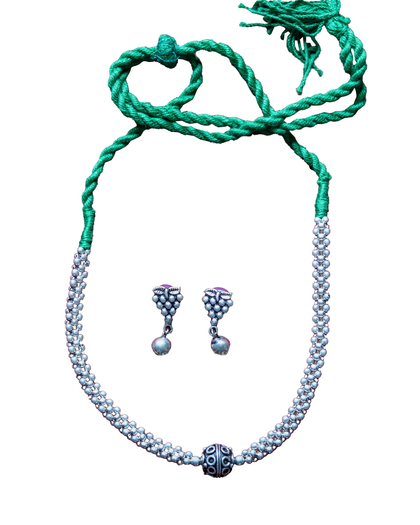 Advaita Handicrafts German Silver Tushi (choker) Set - Thin.