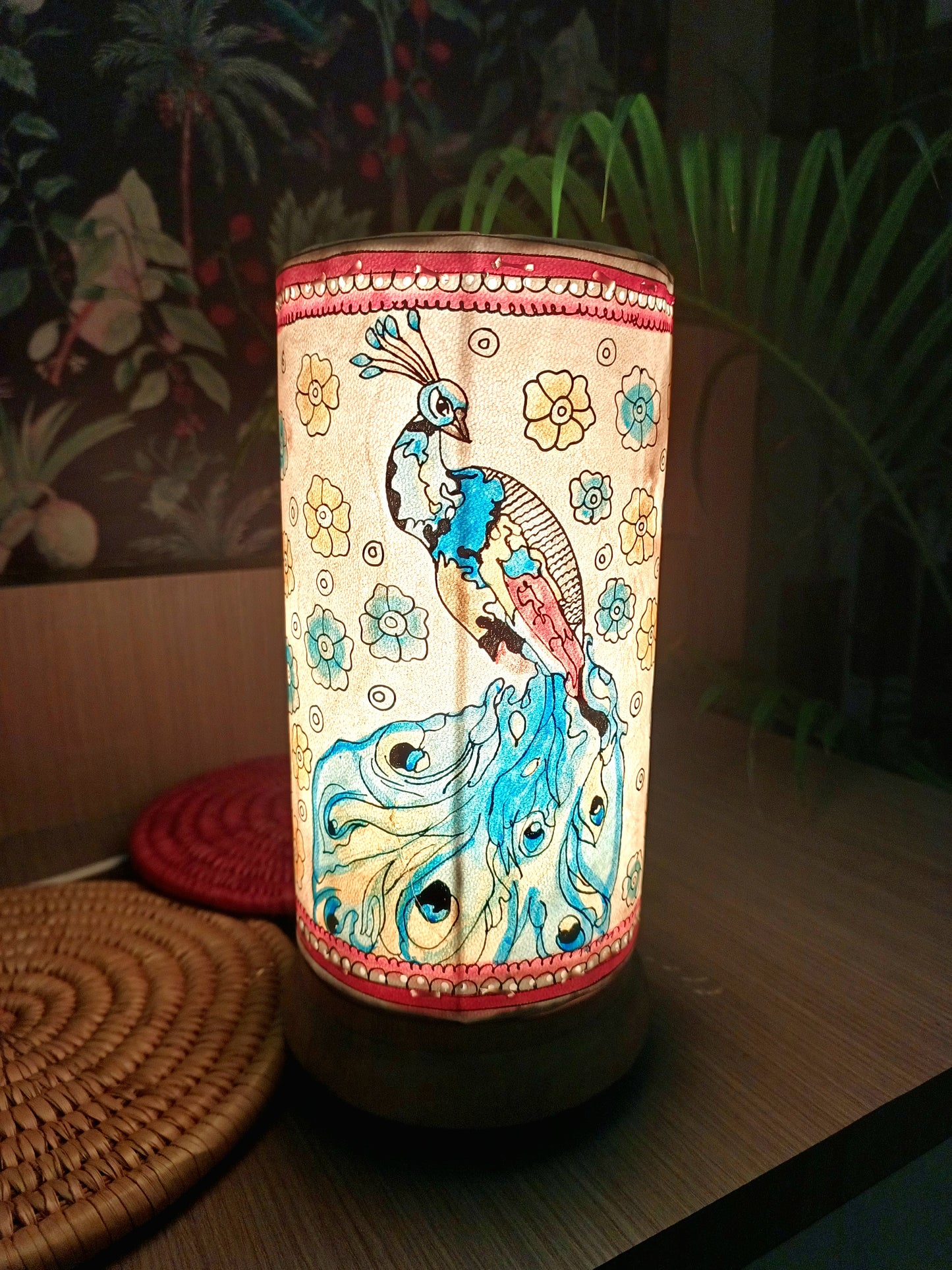 Hand painted & Hand crafted table lamp - 10 inches - Bird Song