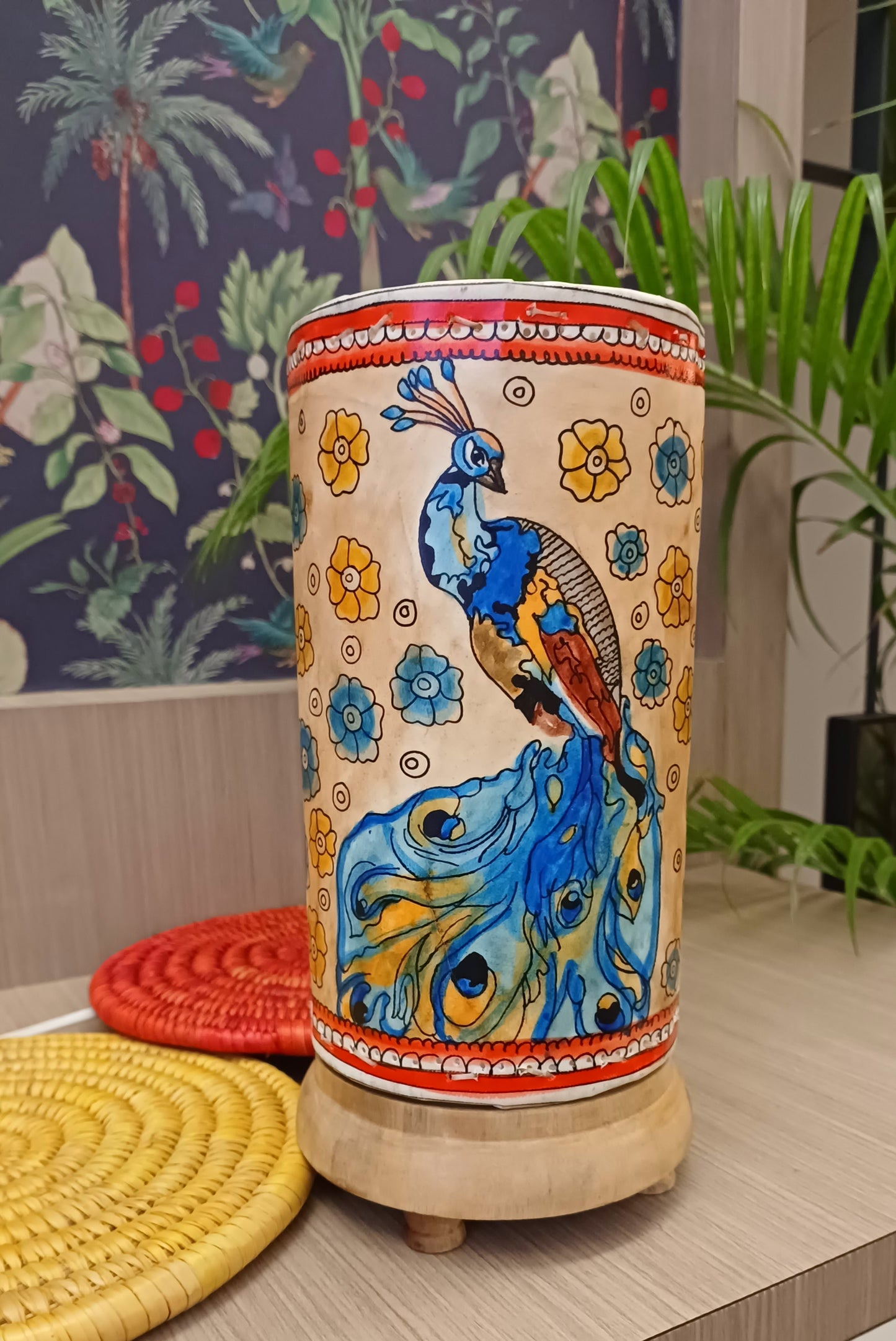 Hand painted & Hand crafted table lamp - 10 inches - Bird Song