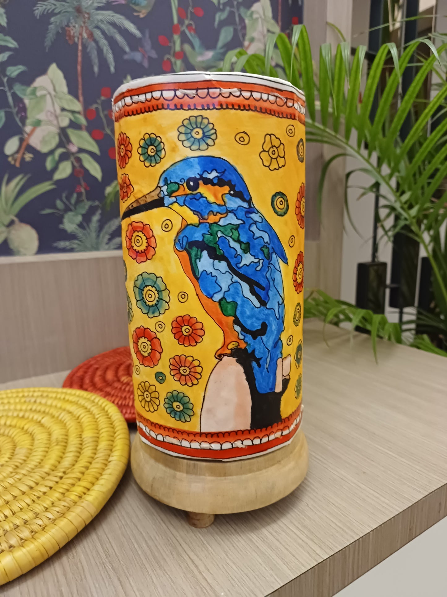 Hand painted & Hand crafted table lamp - 10 inches - Bird Song