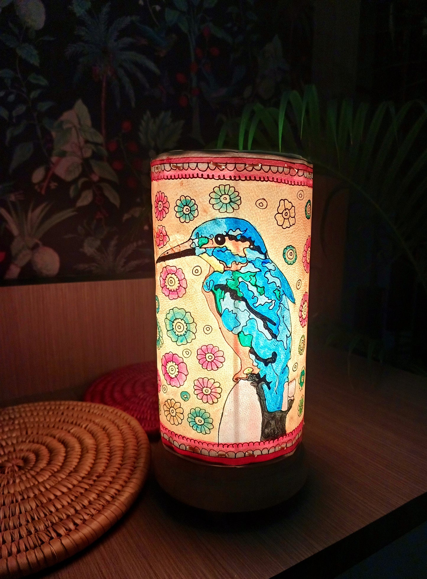 Hand painted & Hand crafted table lamp - 10 inches - Bird Song