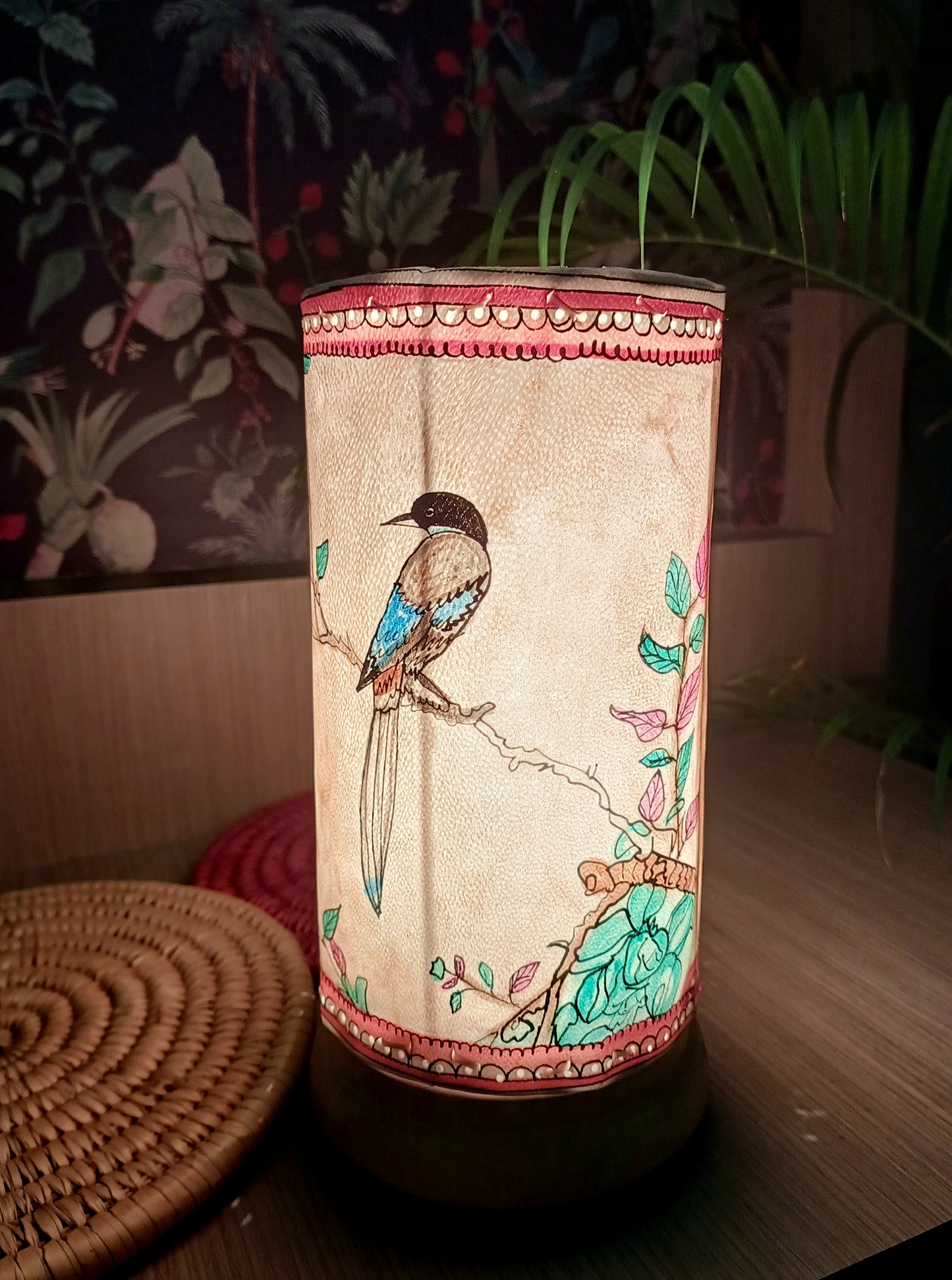 Hand painted & Hand crafted table lamp - 10 inches - Bird Song