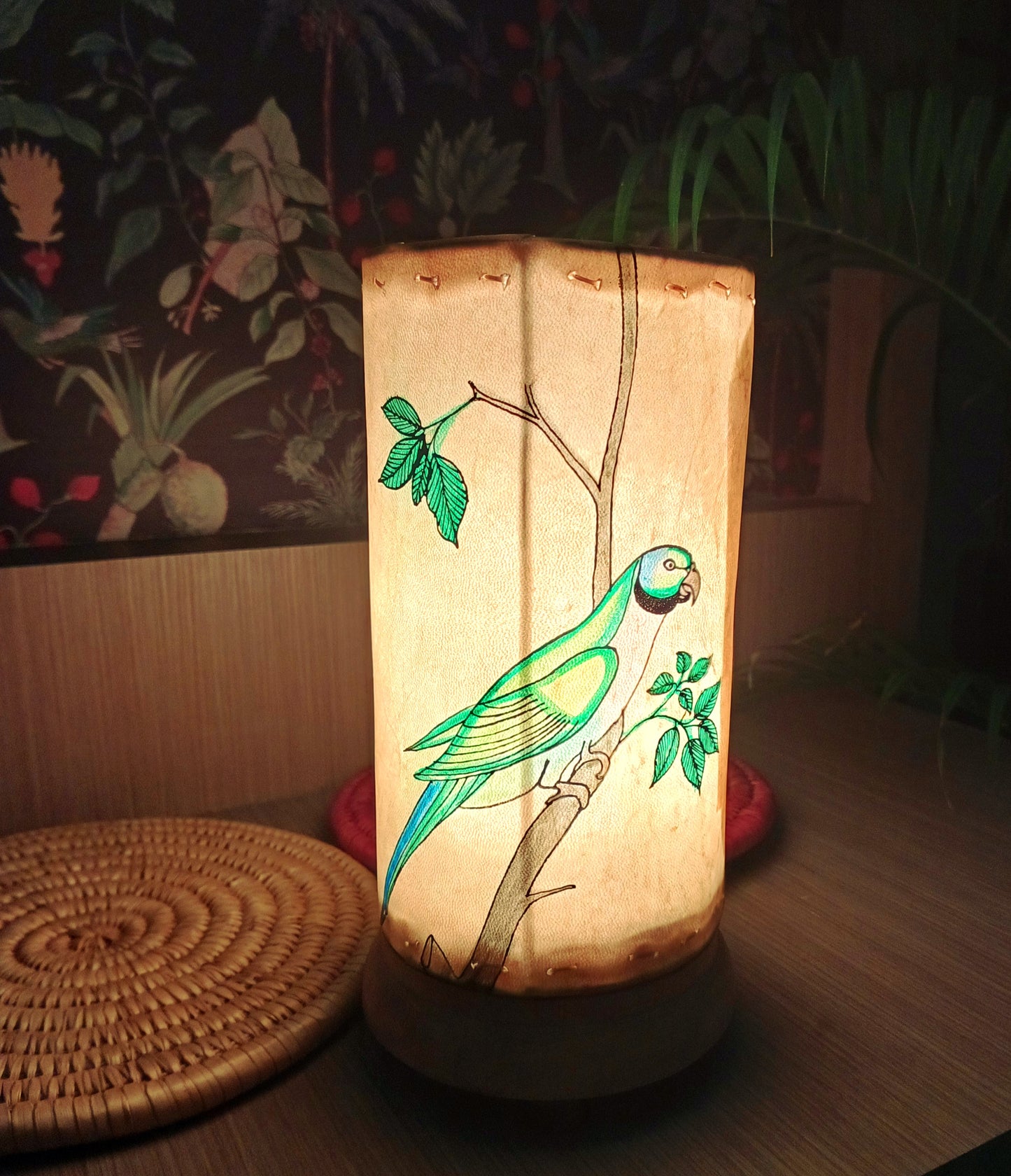 Hand painted & Hand crafted table lamp - 10 inches - Bird Song