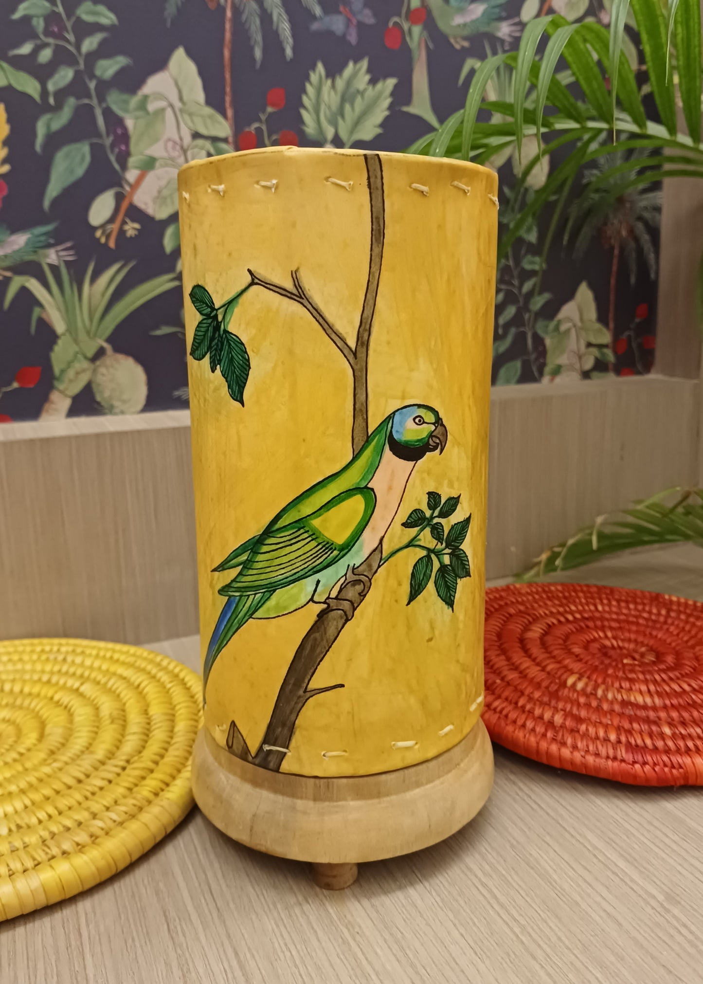 Hand painted & Hand crafted table lamp - 10 inches - Bird Song
