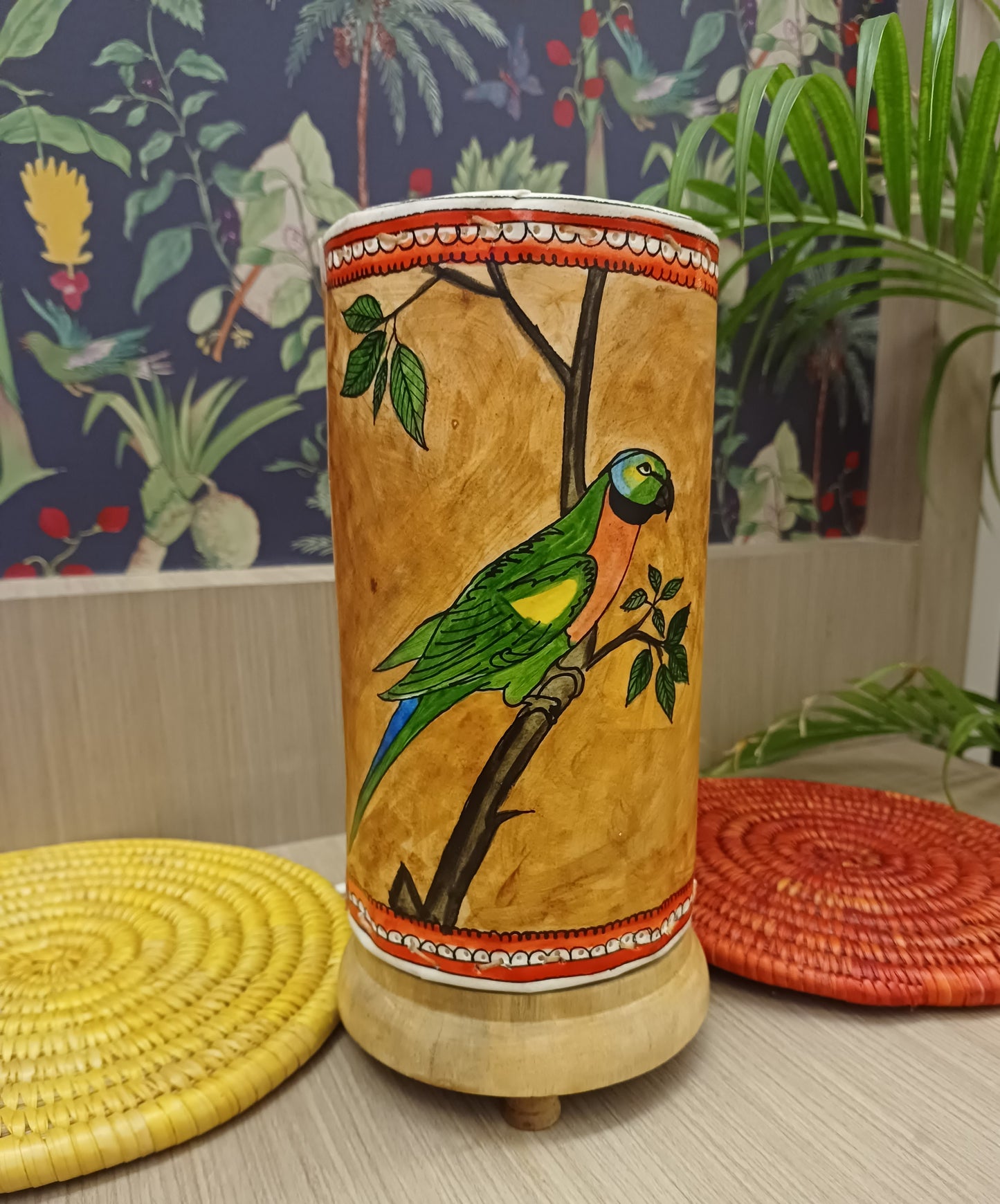 Hand painted & Hand crafted table lamp - 10 inches - Bird Song